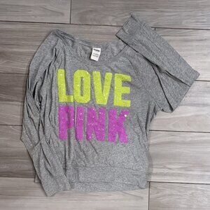 🧡 PINK Victoria's Secret Grey Long Sleeve with Sequin LOVE PINK